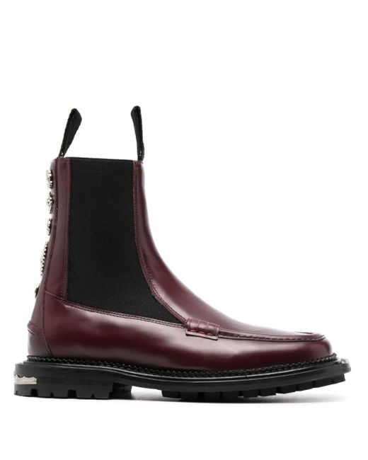 Toga Brown Stud-Embellished Leather Ankle Boots