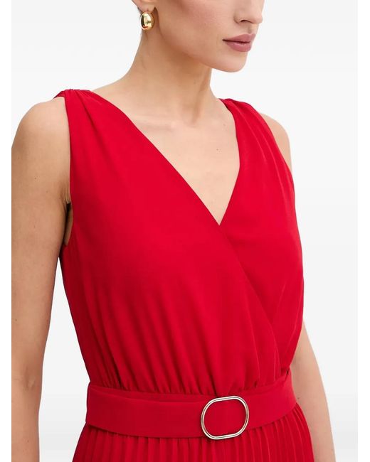 Morgan Red V-Neck Pleated Jumpsuit