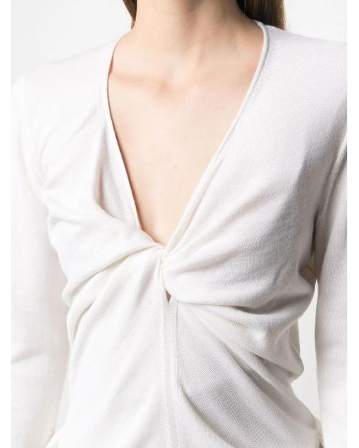 Tom Ford White Plunge-Neck Twist-Detail Knitted Top