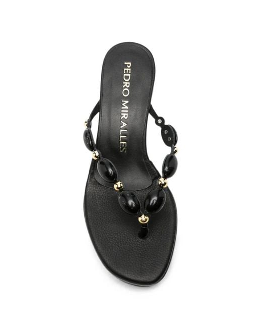 Pedro Miralles White Bead-Embellished Thong-Strap Heeled Sandals