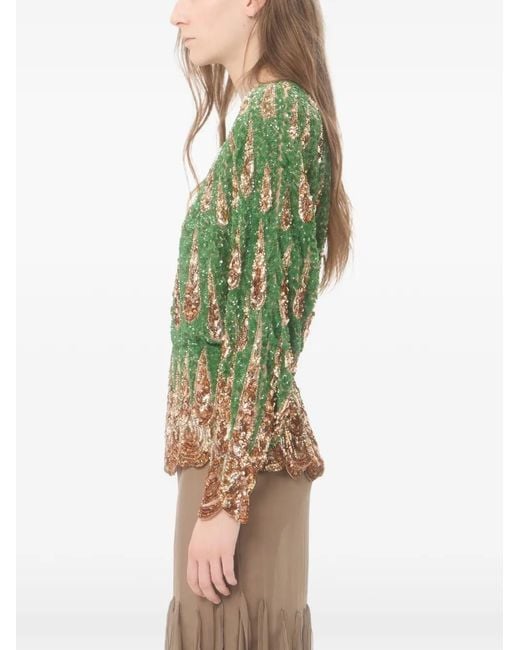 Valentino Garavani Green Embroidered Chiffon Top