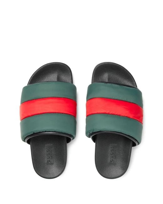 Gucci Green Web Stripe Padded Slides