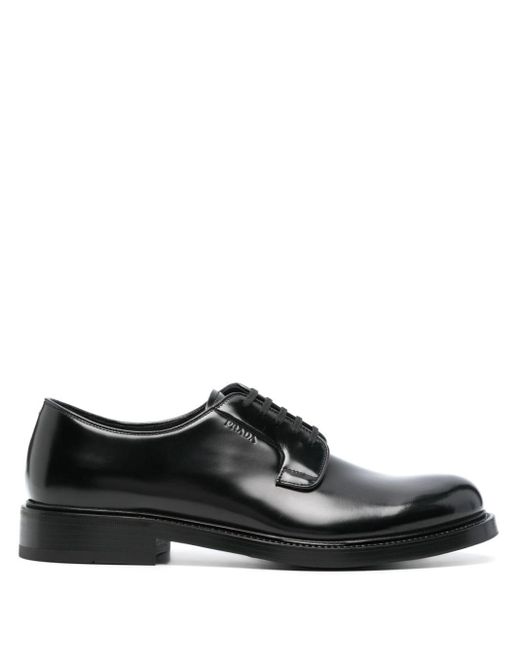 Prada Black Logo-debossed Leather Oxford Shoes for men
