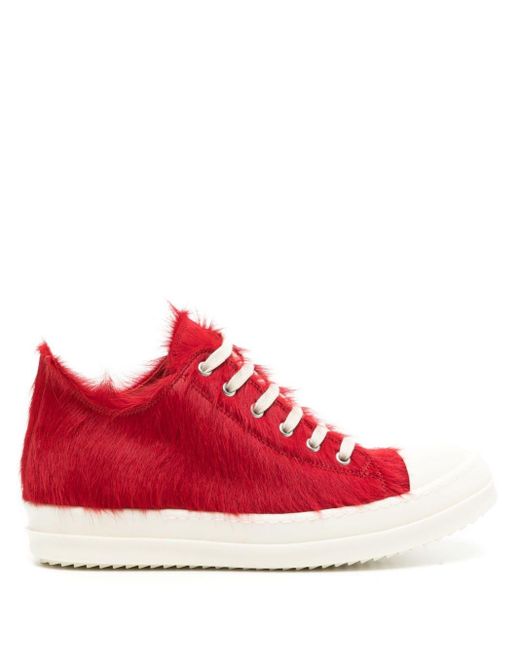 Rick Owens Red Fur-design Sneakers