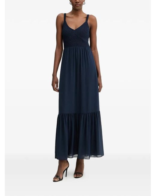 MICHAEL Michael Kors Blue Smocked Ruffled Maxi Dress