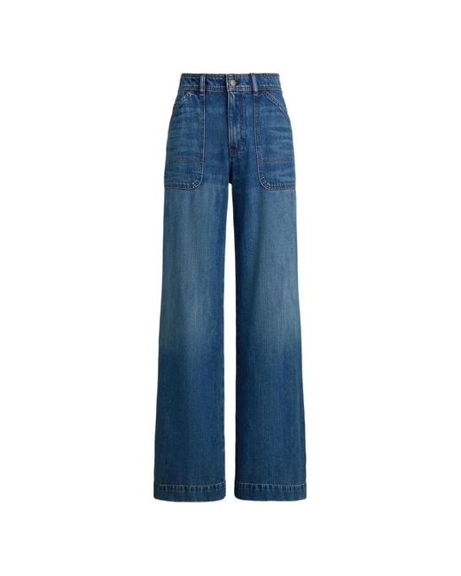 Ralph Lauren Blue Patch-Pocket Wide-Leg Jeans