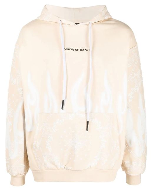 Vision Of Super Natural Flame Graphic-Print Cotton Hoodie for men