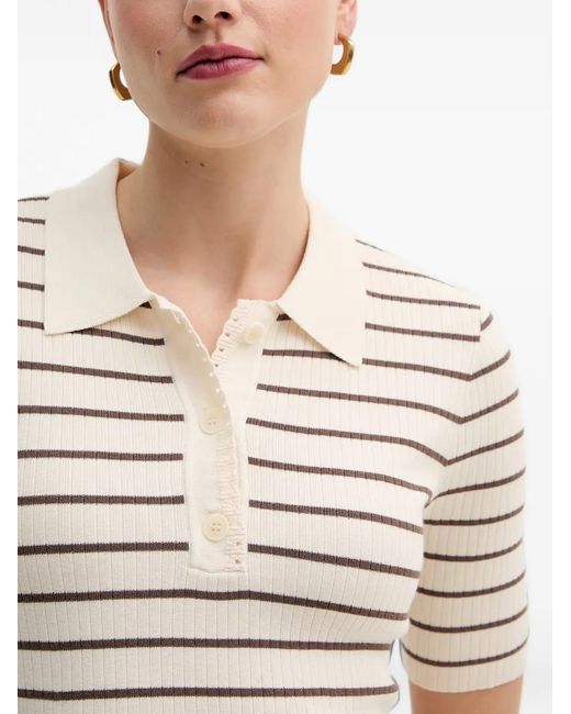 Mos Mosh Natural Striped Ribbed Polo Shirt