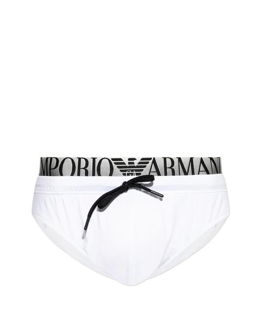 Emporio Armani White Logo-Waistband Drawstring-Fastening Swim Briefs for men