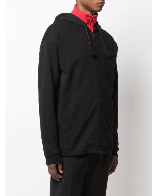Qasimi Black Embroidered Logo Slogan Hoodie