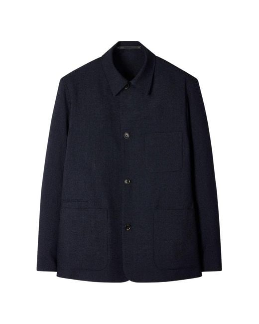 Paul Smith Blue Check Two-Ply Button-Down Merino Jacket for men
