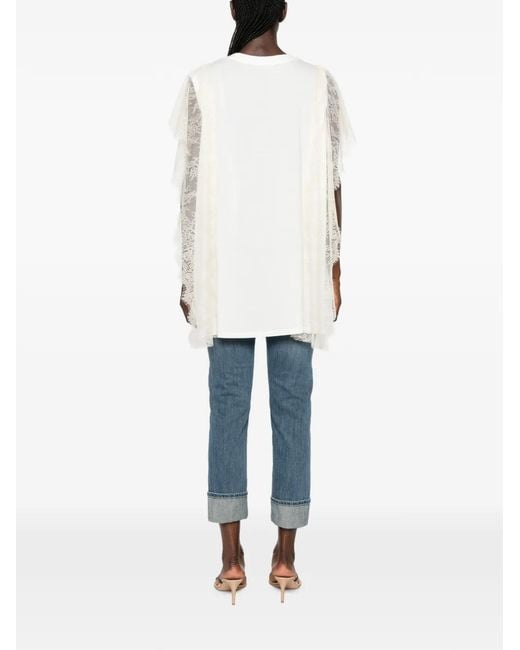 My Twin White Lace-Trim Sequin-Logo Cotton T-Shirt