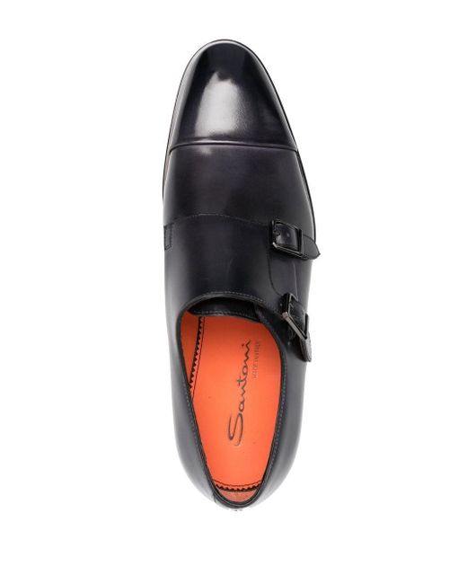 Santoni Leder Monk-Schuhe mit zwei Riemen in Braun für Herren Herren Schuhe Slipper Monkstrap Schuhe 