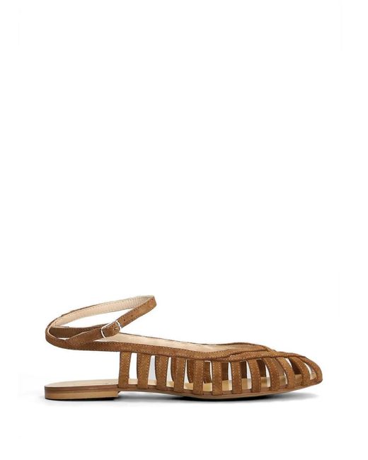 Anna F. White Cage-Strap Suede Sandals