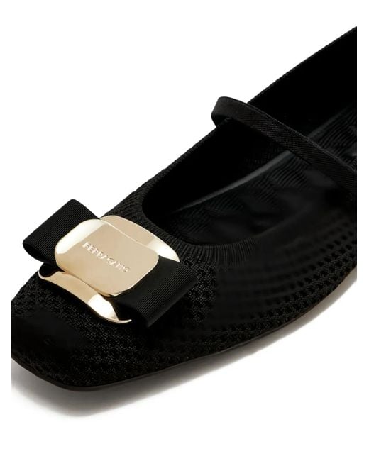 Ferragamo Black Vara-Plate Ballet Flats