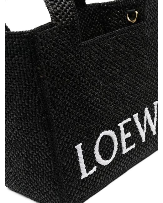 Loewe Black Small Font Raffia Tote Bag