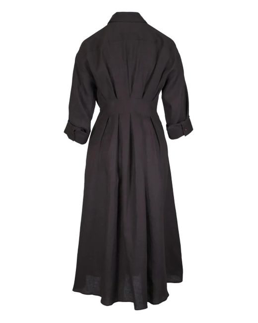Twp Black Pleated Button-Front Shirtdress