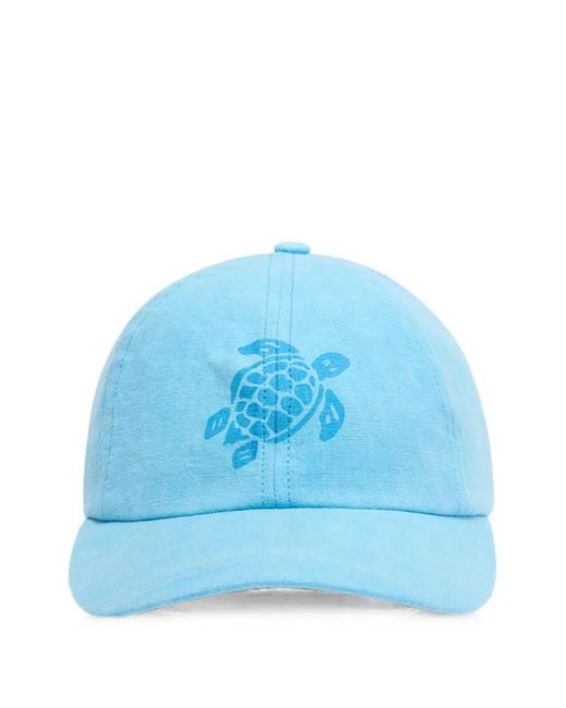 Vilebrequin Blue Turtle-Print Linen Baseball Cap