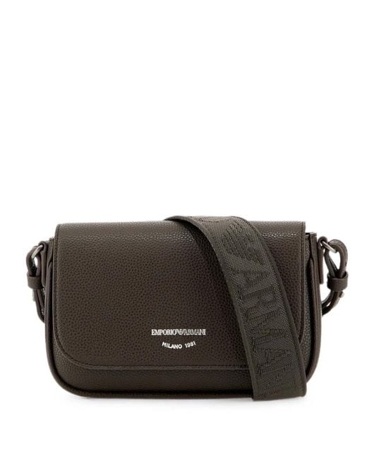 Emporio Armani Black Logo-Print Pebbled-Effect Crossbody Bag
