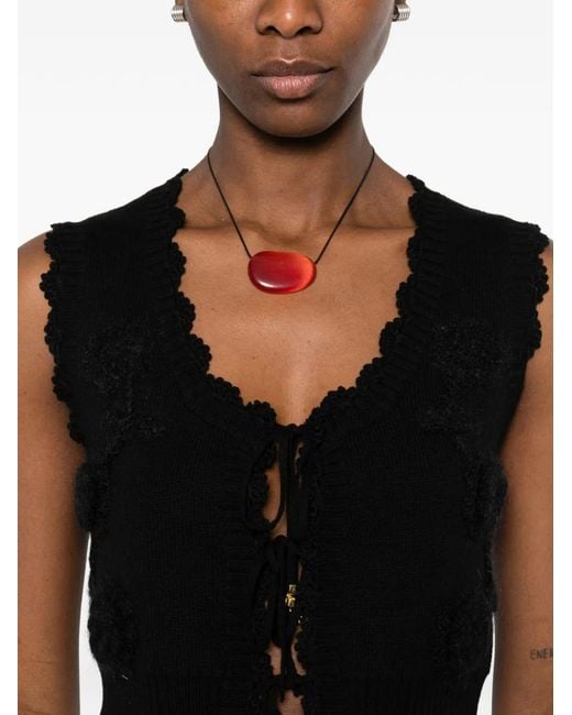 Ganni Black Flower-Applique Sleeveless Cardigan