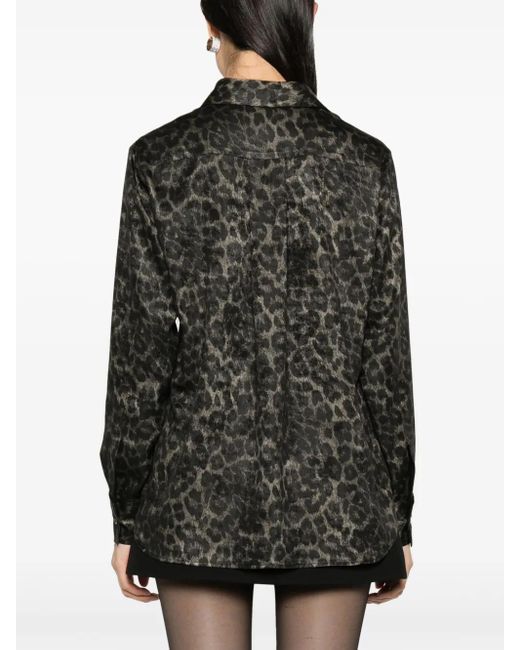 Blanca Vita Black Leopard-Print Satin Shirt