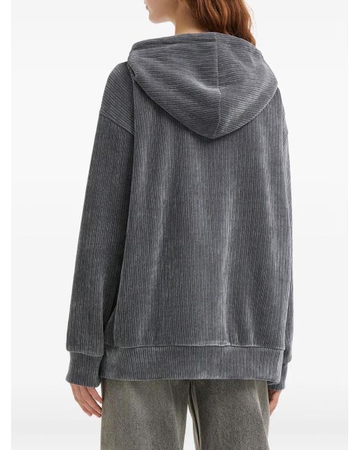 Mini Cream Gray Corduroy-Texture Zip-Up Hoodie