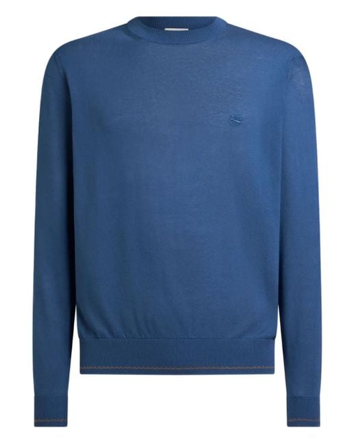 Etro Blue Crew-Neck Knitted Jumper for men
