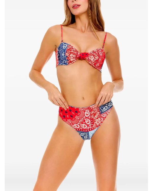 Agua Bendita Red Paisley-Print High-Waisted Bikini