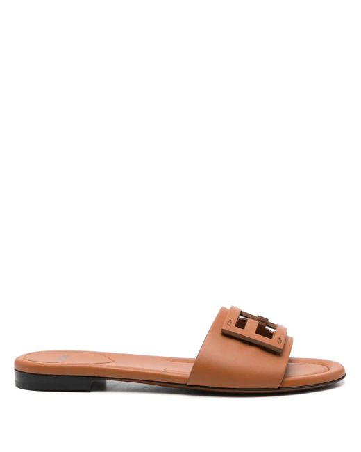Fendi Brown Baguette Leather Slides