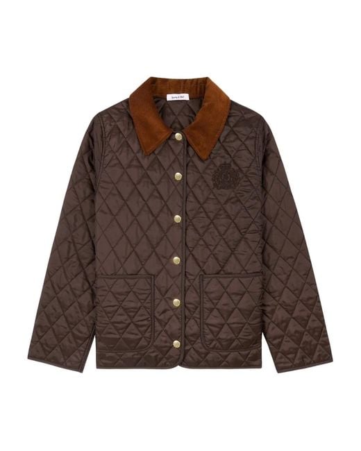 Sporty & Rich Brown Ny Crest Quilted Logo-Embroidered Jacket