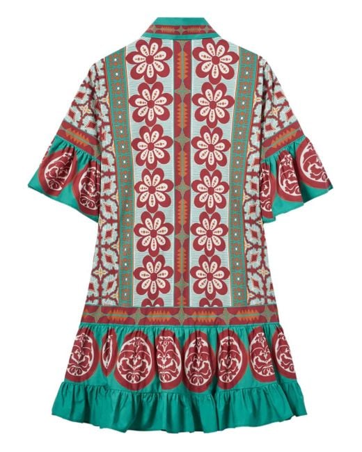 LaDoubleJ Red Choux Floral-Print Ruffled Mini Dress