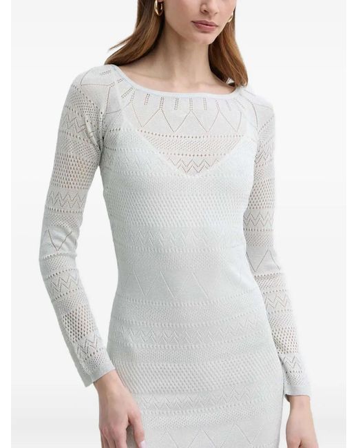 Marciano White Long-Sleeve Crochet Maxi Dress