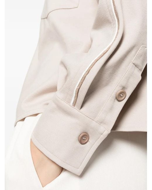 Fabiana Filippi White Monili-Trimmed Chest-Pocket Shirt