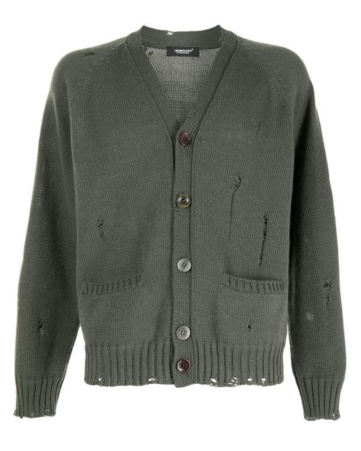 Undercover Green Distressed Knit Cardigan for men