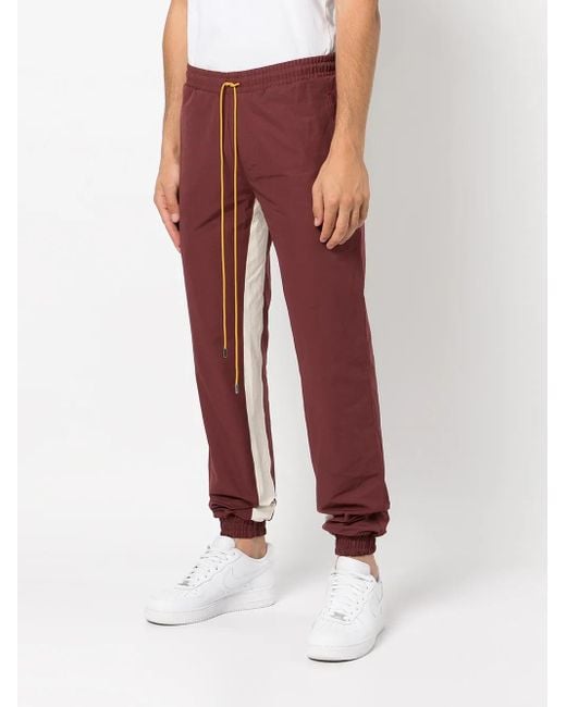 Rhude Red Logo-Patch Stripe-Detail Trackpants for men