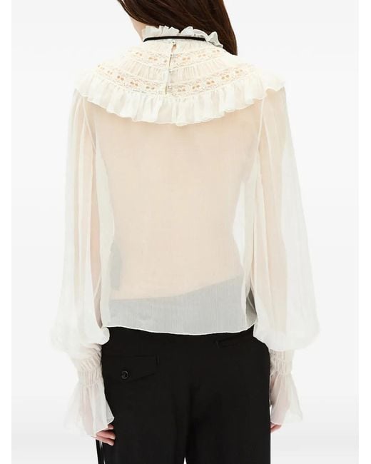 Ann Demeulemeester Natural Sheer Ruffled Blouse