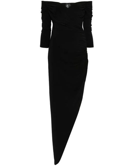 Norma Kamali Black Off-The-Shoulder Evening Dress With Draped Detail