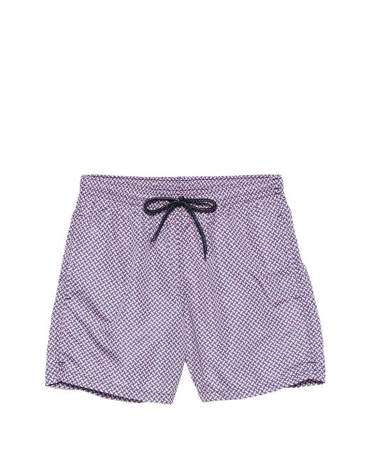 Drumohr Purple Geometric-Print Drawstring Swimming Trunks for men