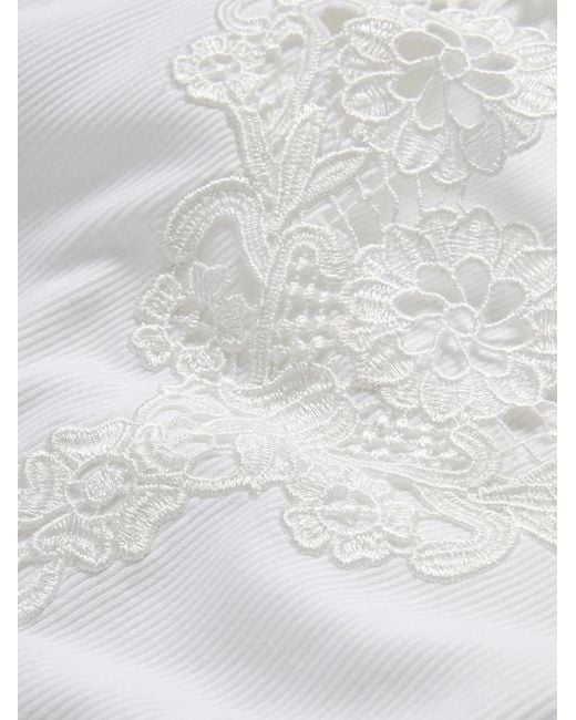 Veronica Beard White Narcisa Lace-Trim Ribbed Top