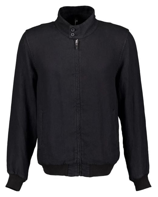 120% Lino Blue Zip-Up Linen Bomber Jacket for men