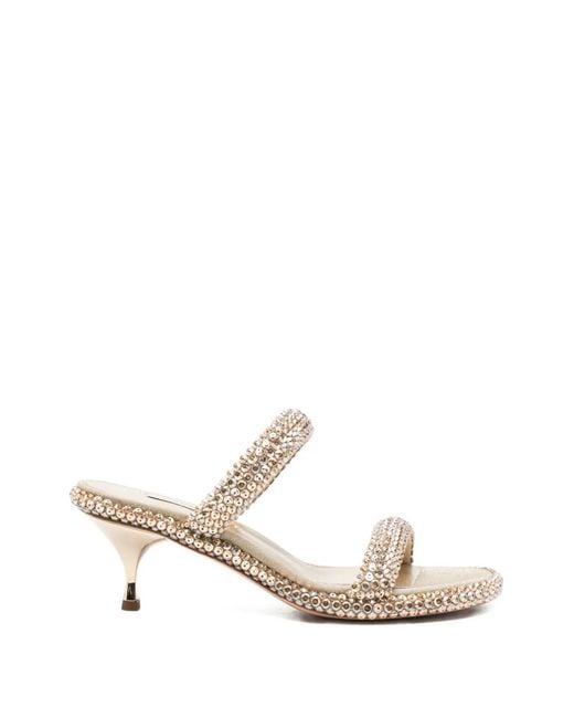Casadei Natural Sirio Crystal-Embellished Kitten-Heel Sandals