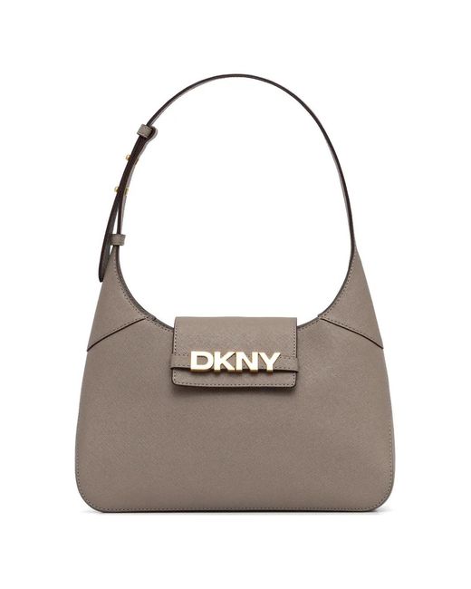 DKNY Gray Logo-Plaque Shoulder Bag