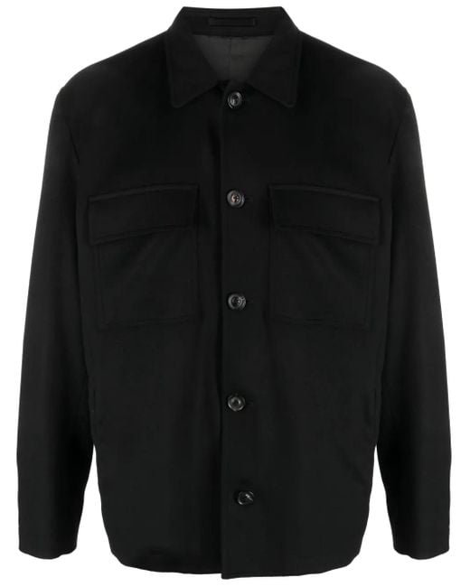 Lardini Black Button-Up Wool-Blend Shirt Jacket for men