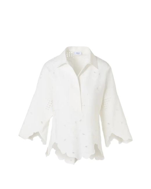 Akris White Scalloped Broderie-Anglaise Blouse