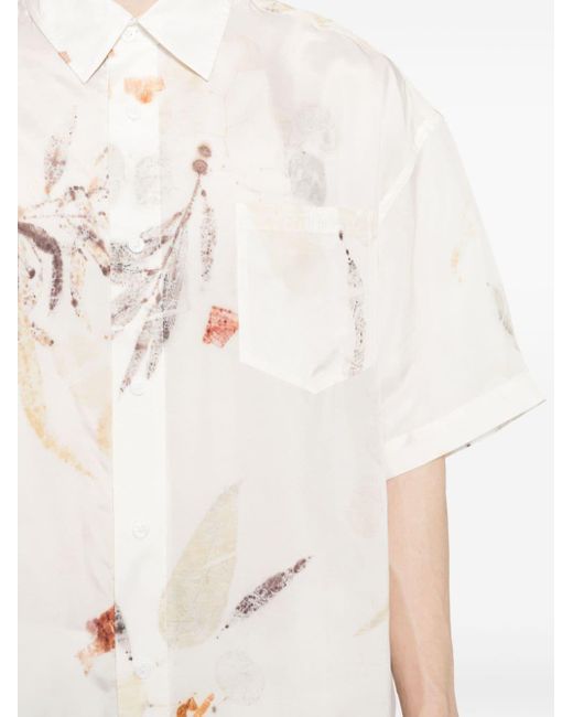 Feng Chen Wang Seidenhemd mit Blatt-Print in White für Herren