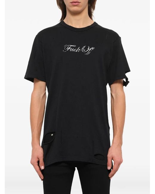 Mastermind Japan Black Distressed Slogan-Print T-Shirt for men