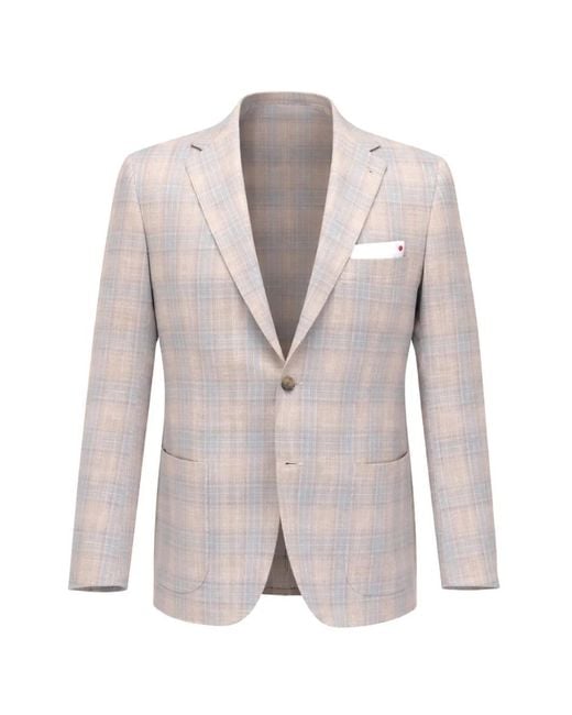 Kiton White Plaid Blazer for men
