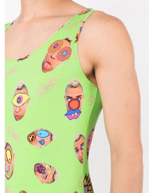 Amir Slama Green Abstract-Print Sleeveless Bodysuit for men