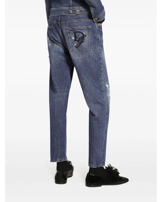 Dolce & Gabbana Blue Worn-Effect Straight-Leg Jeans for men