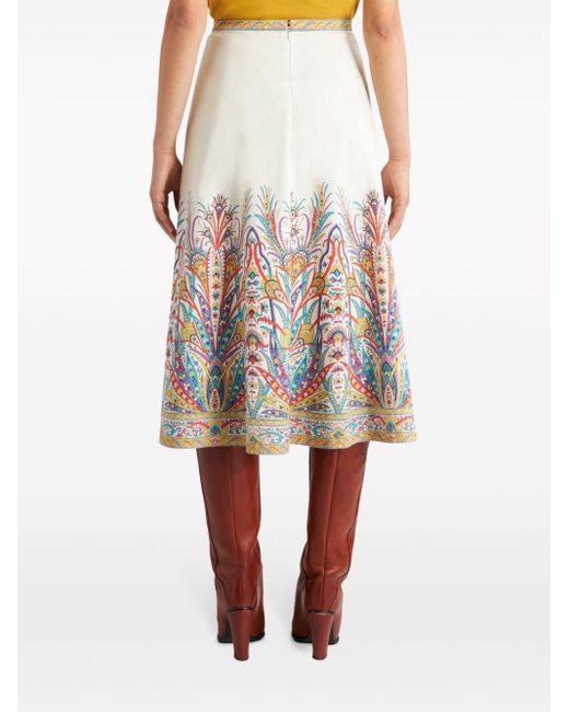 Etro White Graphic-print Cotton-blend Midi Skirt